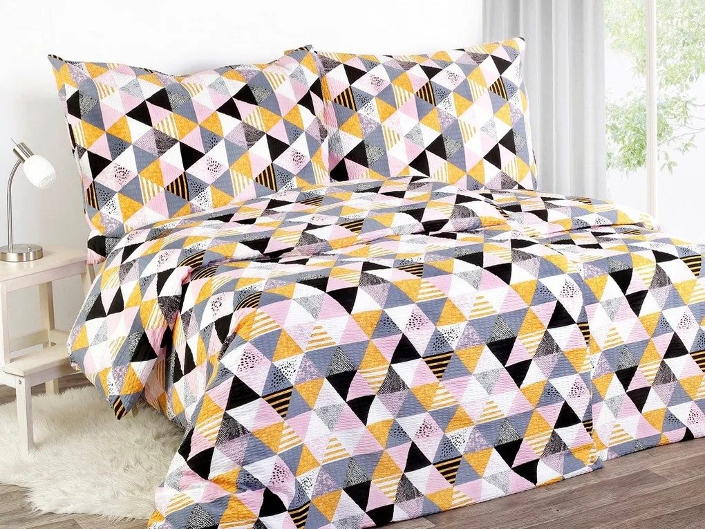 Škodák Krepové posteľné obliečky vzor KR-671 Ružové trojuholníky - Jednolôžko 140 x 200 cm