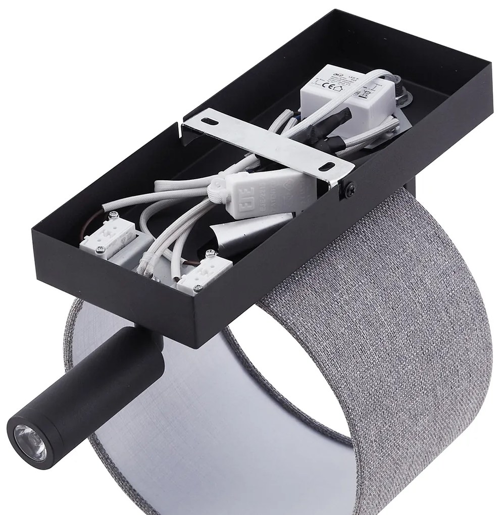 Moderná nástenná lampa čierna so sivou guľatou a lampou na čítanie - Puglia