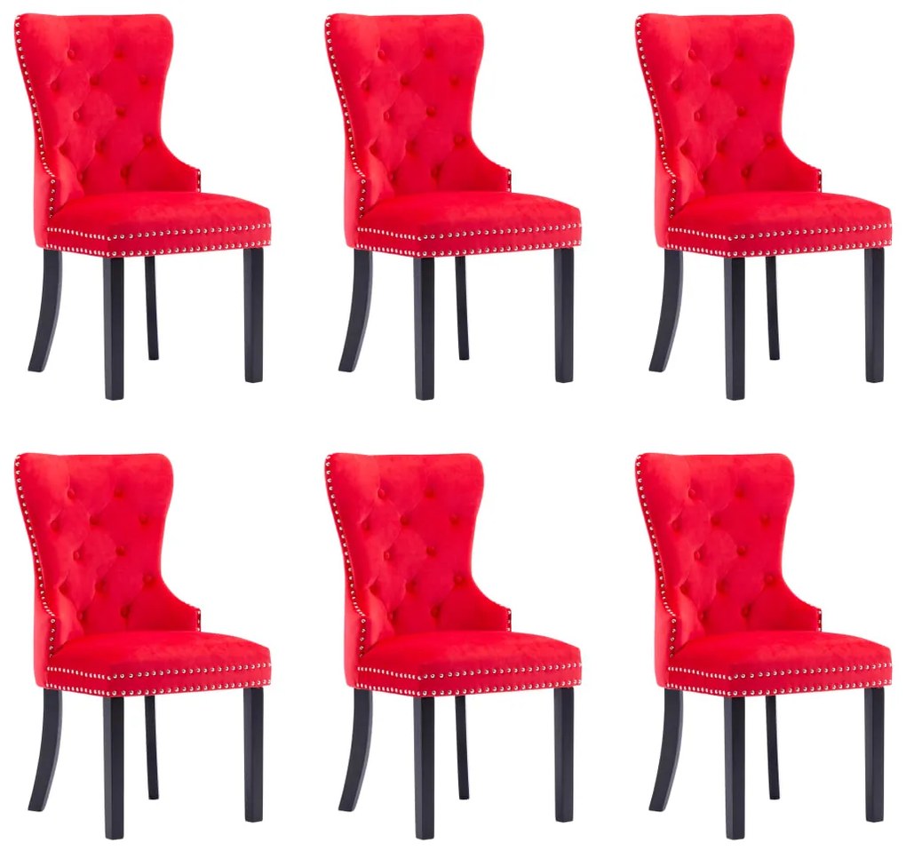 vidaXL Jedálenské stoličky 6 ks červené zamatové