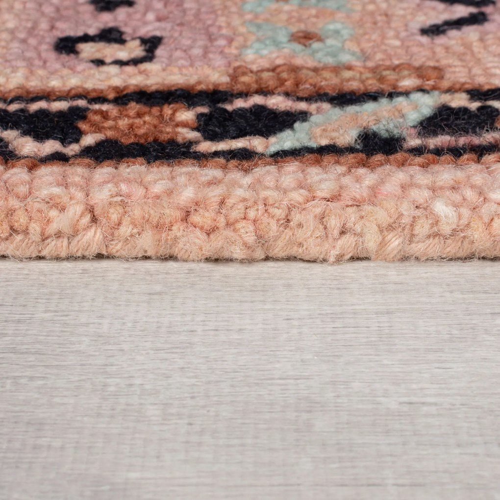 Kusový koberec Wool Loop Blossom Pink/Black, 160x230, ružová, obývacia izba, Flair Rugs