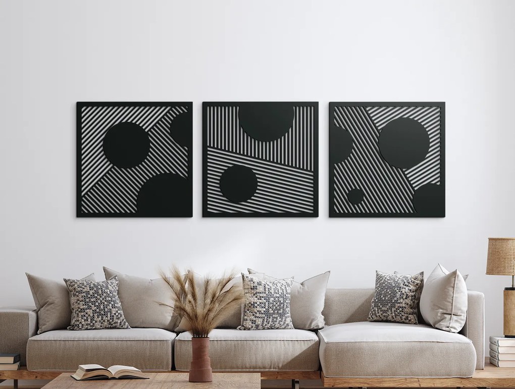 drevko Abstraktný obraz na stenu Bubliny Rozmer obrazu: 37,5 x 120 cm, Farba dekorácie: Čierna