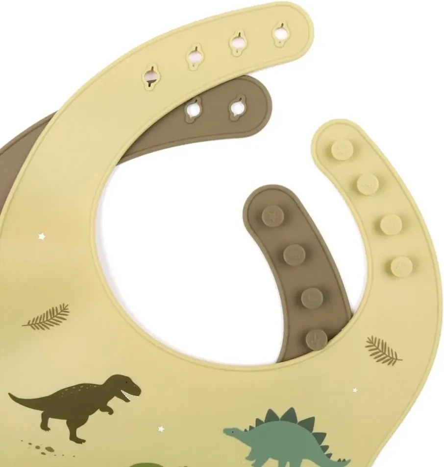 Sada 2 silikónových podbradníkov dinosaurus