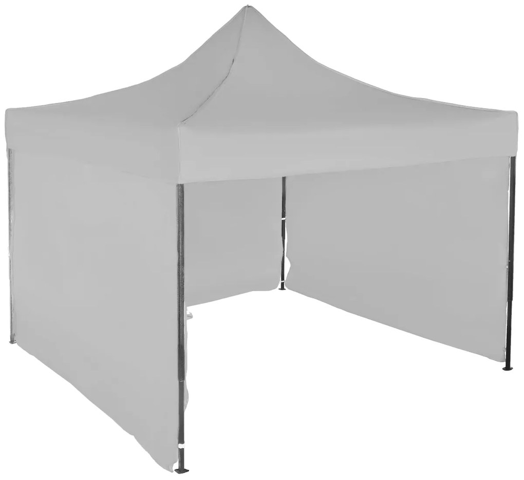 Rýchlorozkladací nožnicový stan 3x3m – oceľový, 3 bočné plachty, Sivá / antracitová