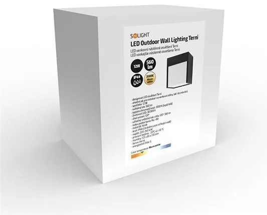 SOLIGHT LED vonkajšie nástenné svietidlo TERNI 12W | 3000K | 560lm | IP44, čierne