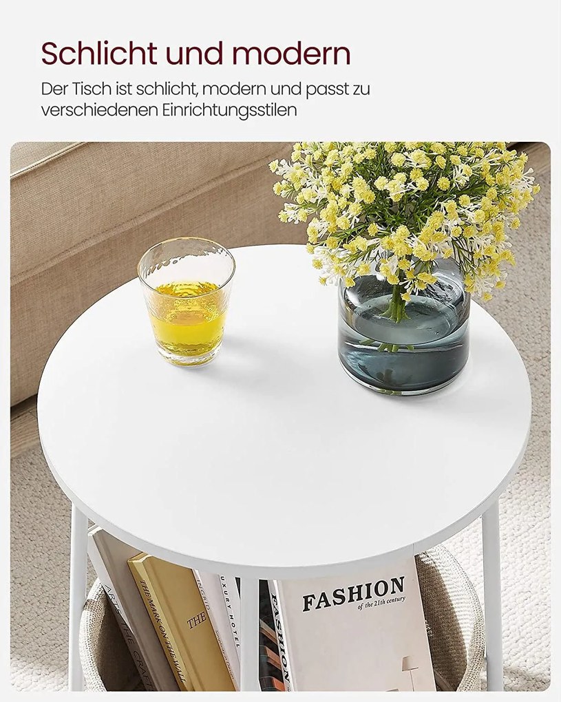 Okrúhly príručný stolík, malý stolík, biela a béžová farba