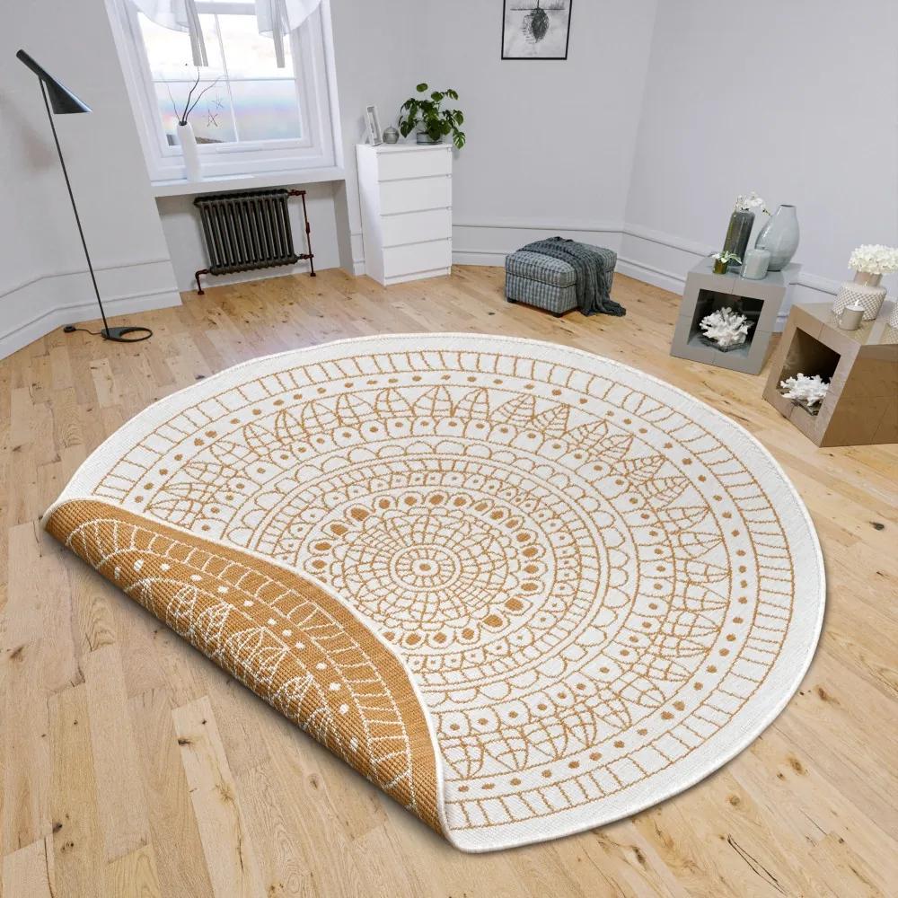 NORTHRUGS - Hanse Home koberce Kusový koberec Twin-Wendeteppiche 105797 Ochre kruh – na von aj na doma - 140x140 (priemer) kruh cm