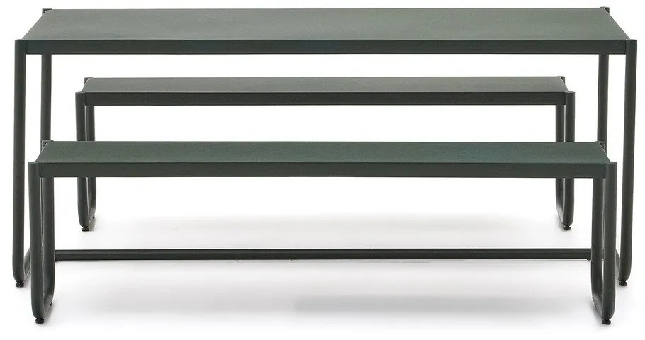 Tmavozelená kovová záhradná jedálenská súprava pre 4 Sotil – Kave Home