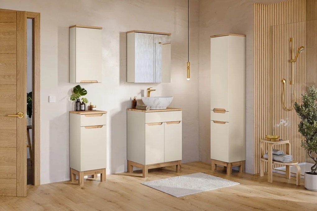 Závesná kúpeľňová skrinka Bali 83-35-1D kašmírová/dub wotan