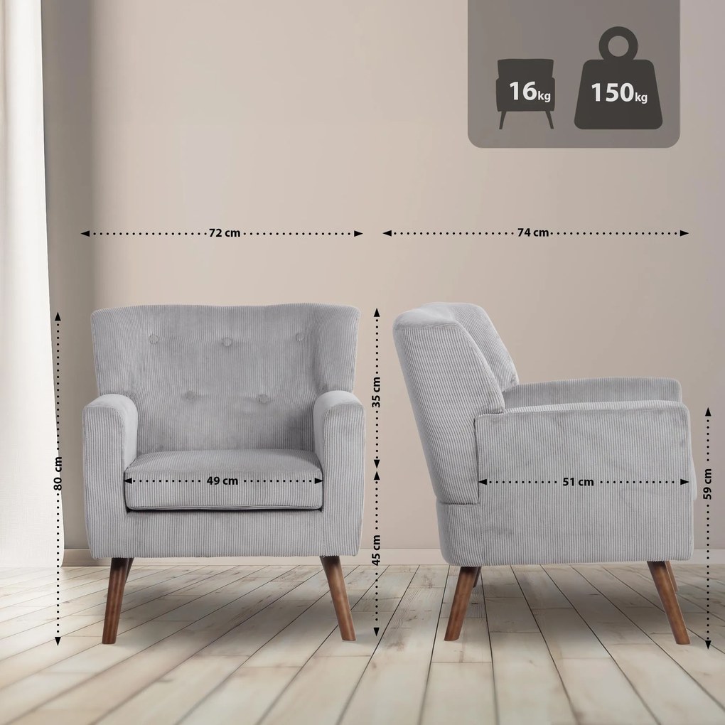 Kreslo Kioni látka cord - sivá