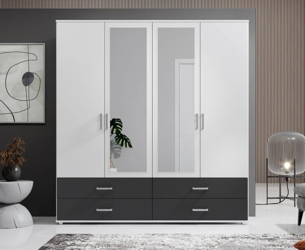 Šatníková skriňa Ivar, 180 cm, biela/grafit