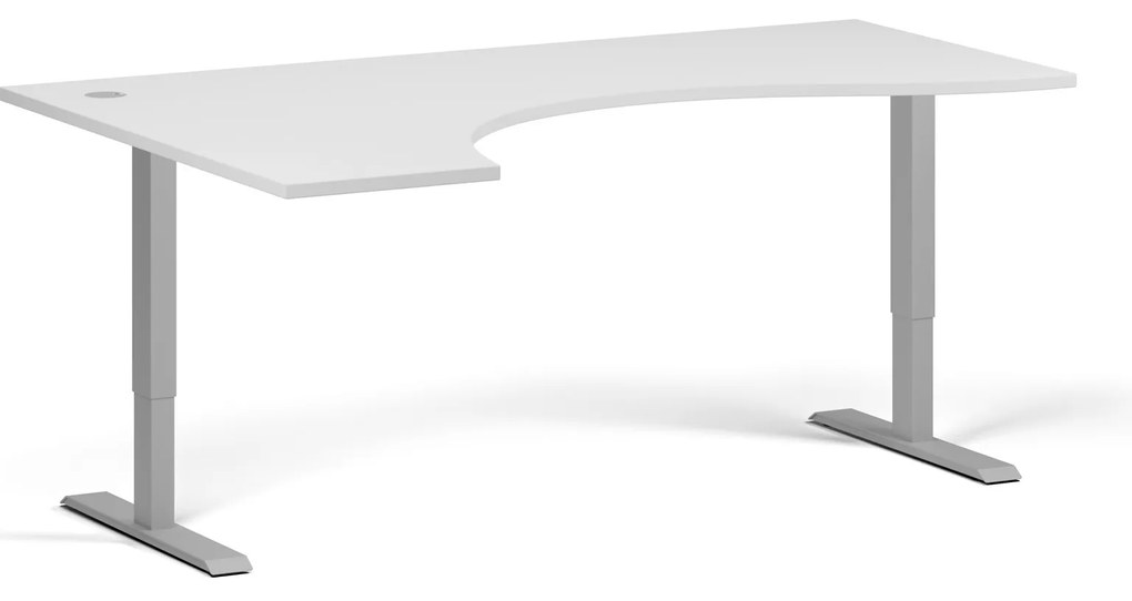 Ergonomický výškovo nastaviteľný stôl, 180x120 cm, 2 motory, L/P, sivá podnož, biela