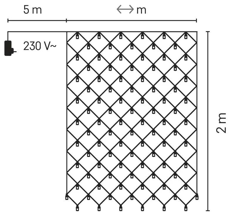 EMOS Vonkajší vianočný záves LED, 180xLED, teplá biela, 2x2m, časovač, zelený