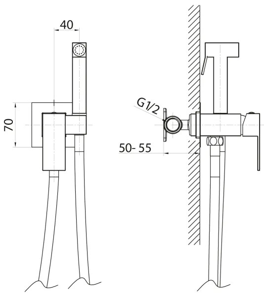 Sapho - Bidetová batéria CUBEMIX so sprškou pre podomietkovú inštaláciu, matná zlatá
