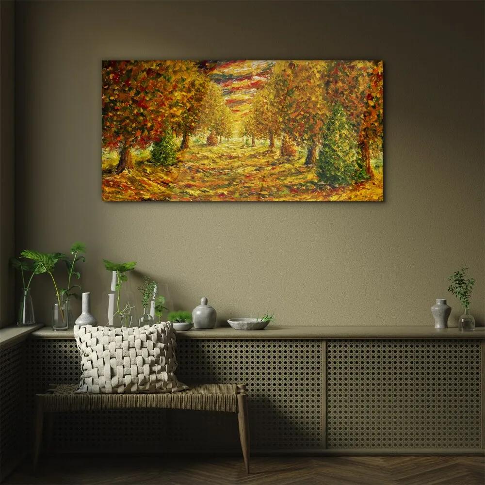 Skleneny obraz Maľovanie lesa jesenné príroda