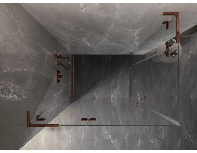 Mexen Lunar, L Duo výklopný sprchový kút 115 x 100 cm, 8mm číre sklo, profil ružové zlato, 834L-115L-100P-60-00