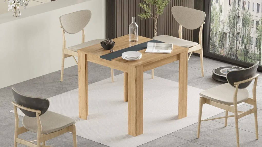 Štvorcový jedálenský stôl Houseland Future 01 dub Castello/antracitovo sivý