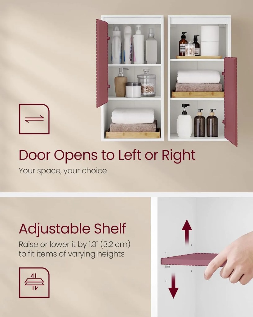 Kúpeľňová skrinka, nástenná kúpeľňová úložná skrinka, výška 80 cm, biela a béžová