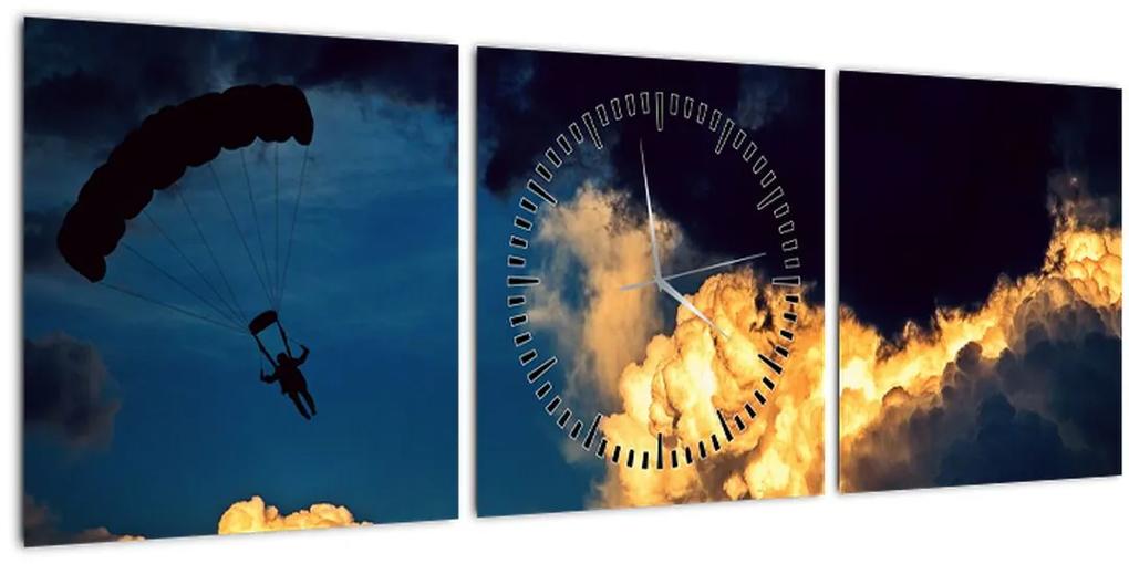 Obraz parašutistu v oblakoch (s hodinami) (90x30 cm)