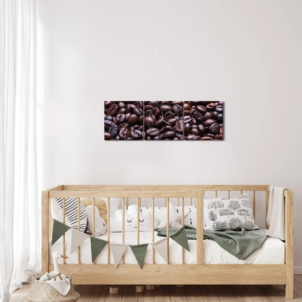 Obraz kávových zŕn (s hodinami) (90x30 cm)