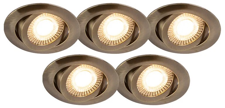 Sada 5 moderných zápustných bodových svietidiel bronz vrátane LED 3-stupňovo stmievateľné - Mio