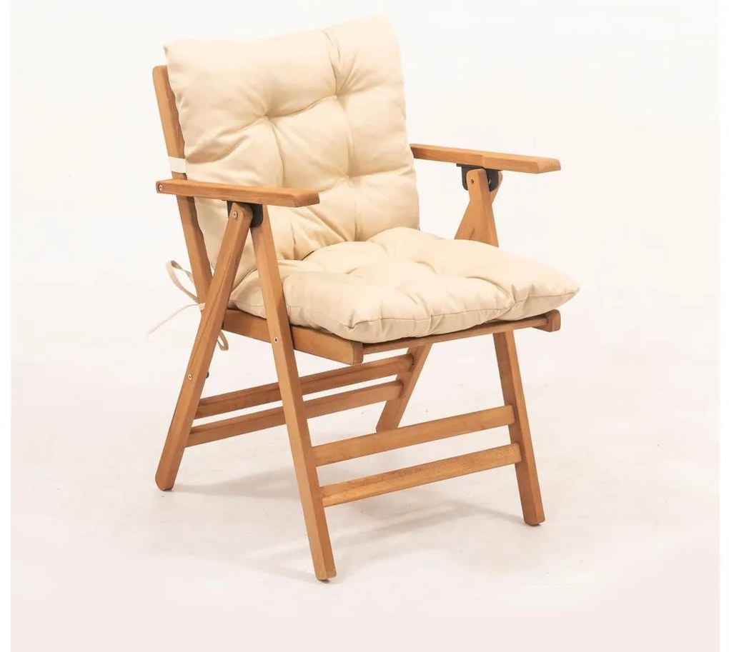 Skladacie záhradné kreslo s vankúšom, béžové/habr