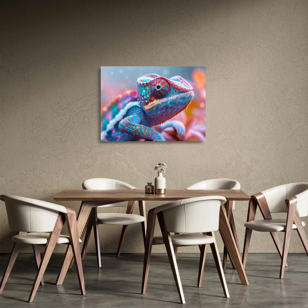 Sklenený obraz - Sfarbený chameleón (70x50 cm)