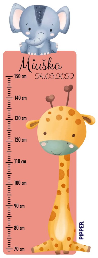 PIPPER. Textilná nálepka na stenu "Detský meter s menom - Safari 2"