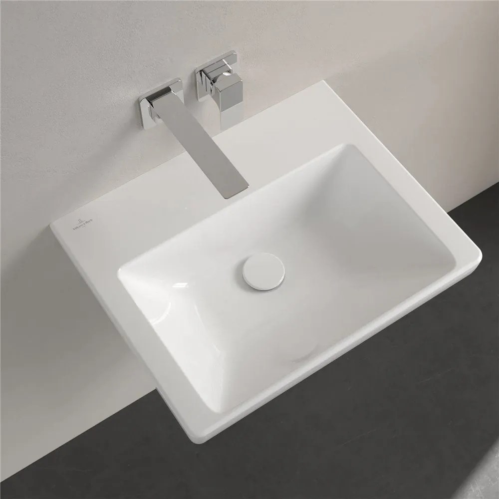 VILLEROY & BOCH Subway 3.0 závesné umývadlo bez otvoru, bez prepadu, 550 x 440 mm, biela alpská, s povrchom CeramicPlus, 4A7058R1