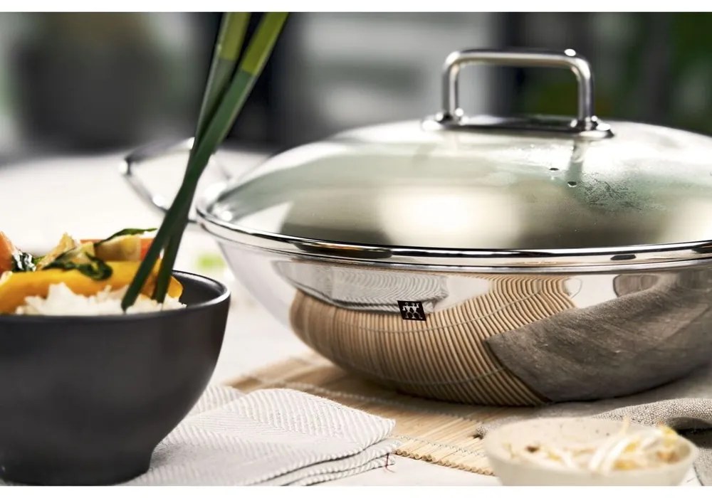 Zwilling Panvica Wok 32 cm nerezová s pokrievkou