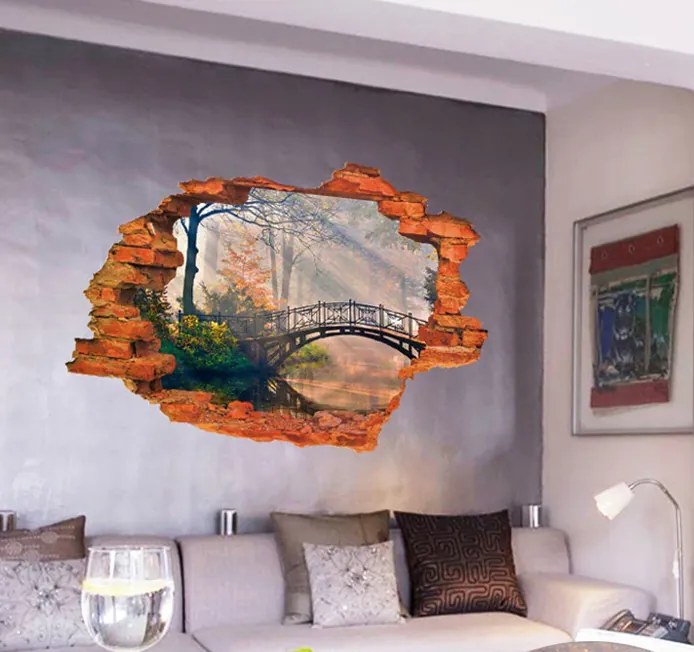 Veselá Stena 3D Samolepka na stenu na stenu Výhľad na most