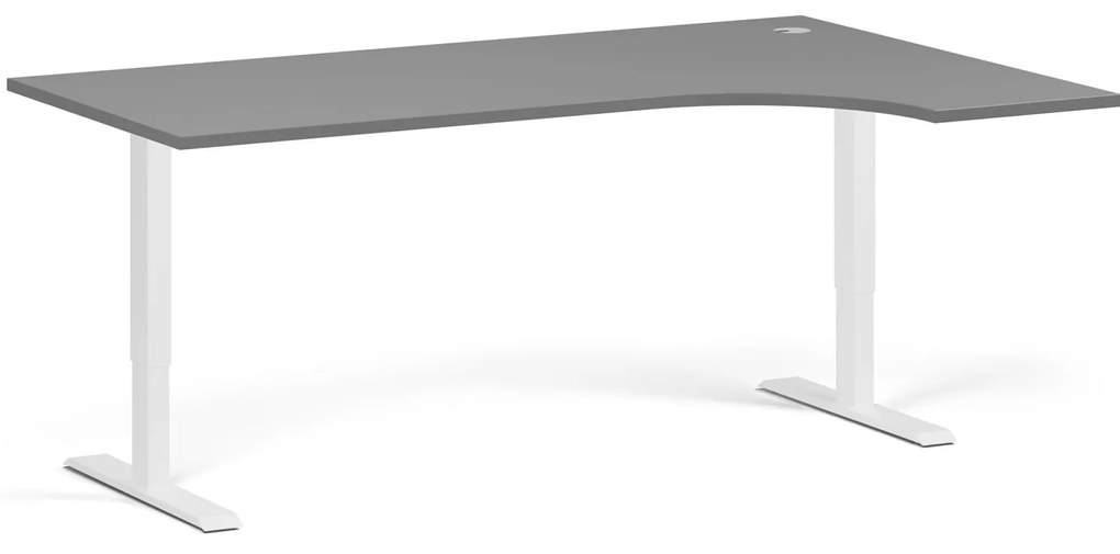 Rohový výškovo nastaviteľný stôl, 180x120 cm, 2 motory, L/P, biela podnož, grafit