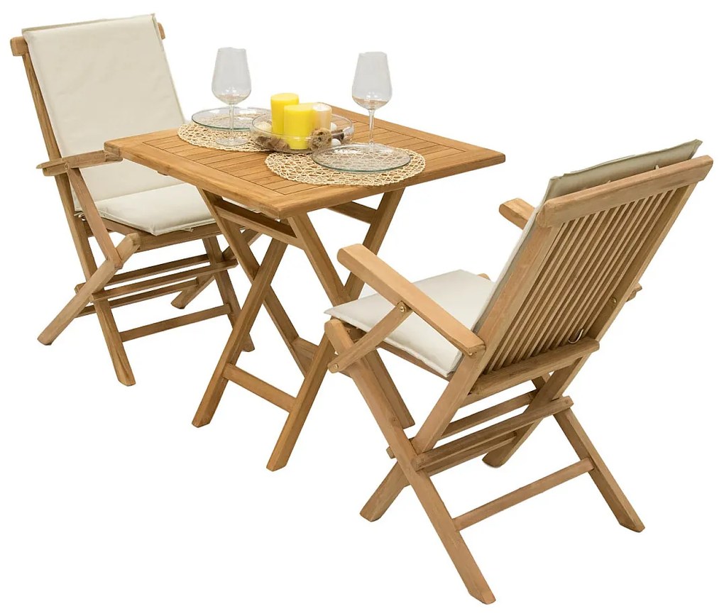DEOKORK Záhradná teaková zostava IVORY BALCONY II. 1+2 (ZADARMO podušky)