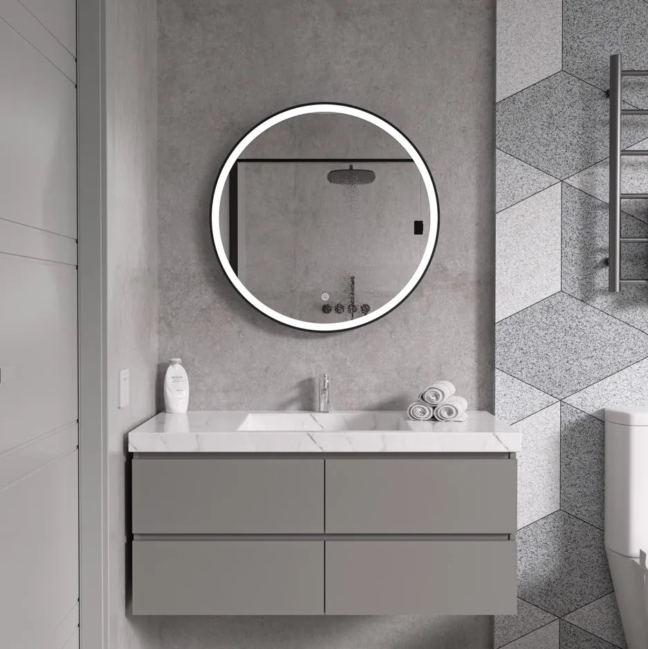 Erga Olivia, okrúhle LED zrkadlo 70cm, čierny kovový rám, 1610 lm, 6500K, predné osvetlenie, ERG-V01-202-7070-BK