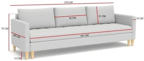 Škandinávska pohovka OSLO tmavo sivej farby 210 cm