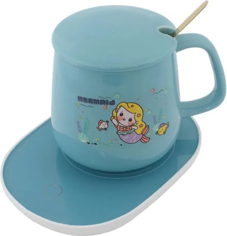 Sada keramického hrnčeka s elektrickým ohrievačom Lucky v darčekovom balení - blue