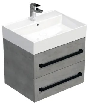 Kúpeľňová skrinka s čiernou úchytkou a umývadlom SAT Cube Way 60x53x46 cm betón mat CUBE46C603BESAT