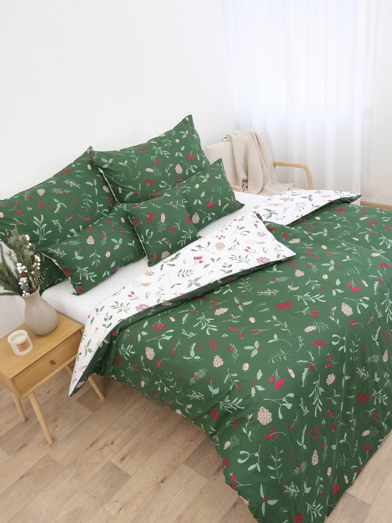 Vianočné bavlnené obliečky Renforcé - Cezmínové vetvičky