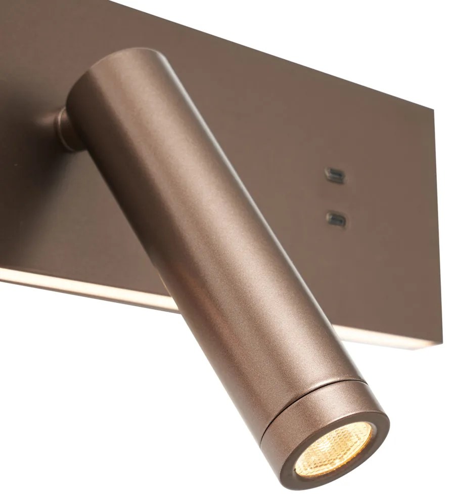 Nástenná lampa bronzová nastaviteľná s USB-C vrátane LED - Modric