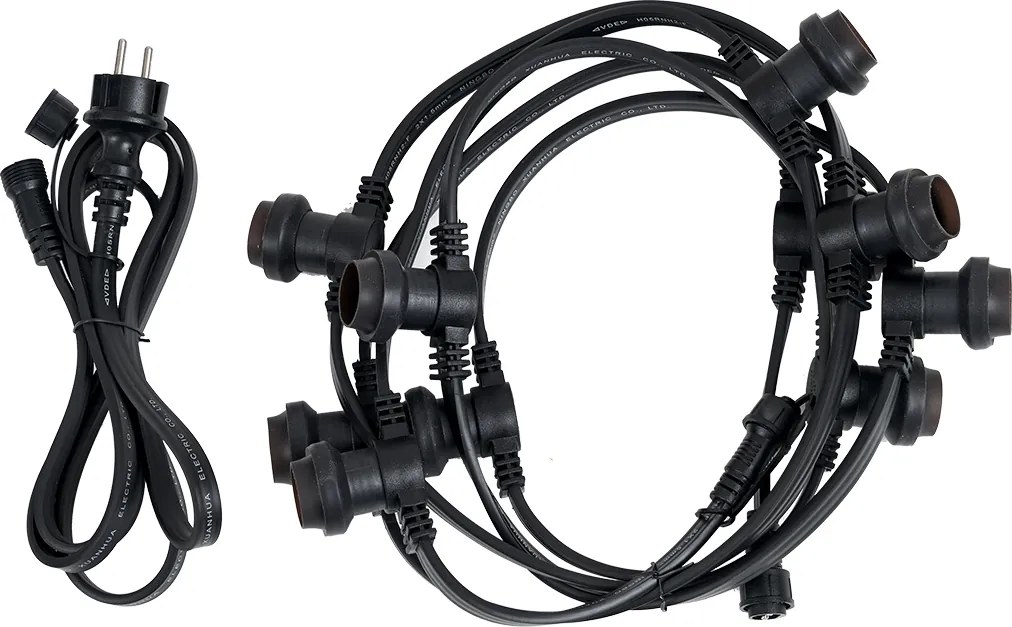 Pripojiteľné čierne girlandové osvetlenie so zástrčkou 6m vrátane E27 10-svetiel IP44 - Lubber