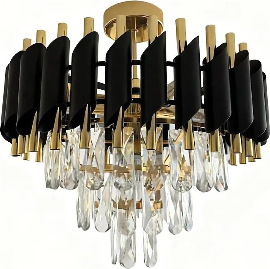 Prisadený luster CRISTAL 5xE14/10W/230V priemer 38 cm čierna/zlatá
