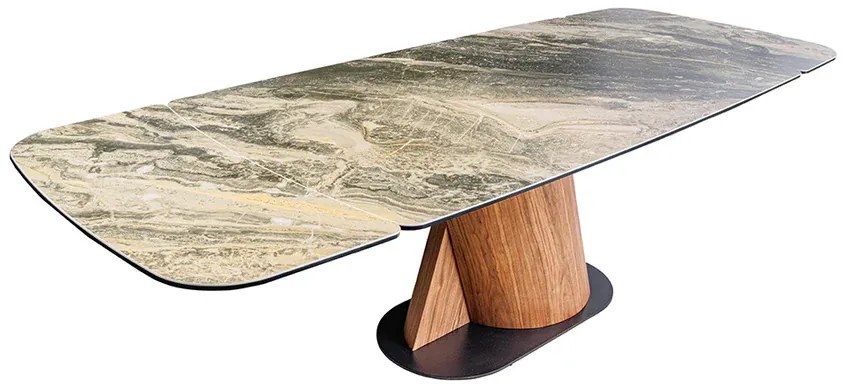 Jedálenský stôl ELEMENTS 180-260 cm rozkladací orechový rám s keramickou doskou, taupe béžový mramorový vzhľad