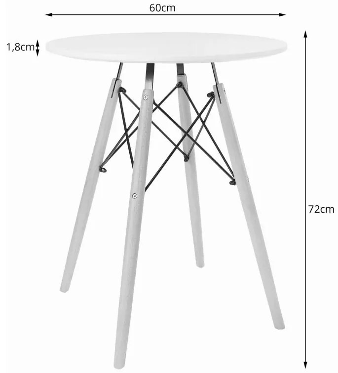 Jedálenská zostava TODI 60cm okrúhly stolový set biely + 2 stoličky OSAKA biele
