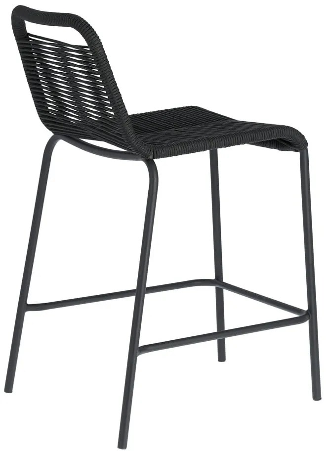 Čierna barová stolička s oceľovou konštrukciou Kave Home Glenville, výška 62 cm