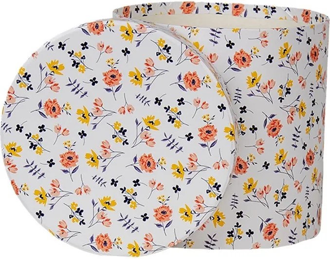 3ks biely okrúhly box s jemnými kvetmi - Ø 19*19 / Ø 17*17 / Ø 15*15 cm