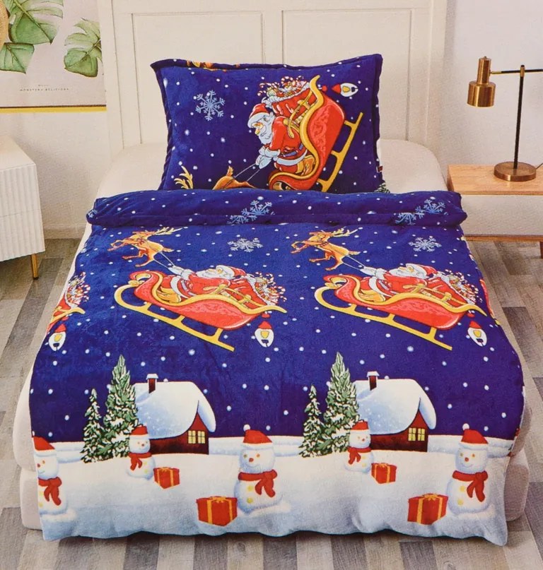 Obliečky mikroplyš SANTA NA SANIACH modré