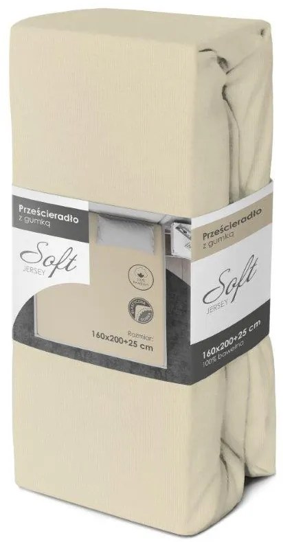 Bavlnené džersejové prestieradlo SOFT 160x200 cm + 25 cm krémové