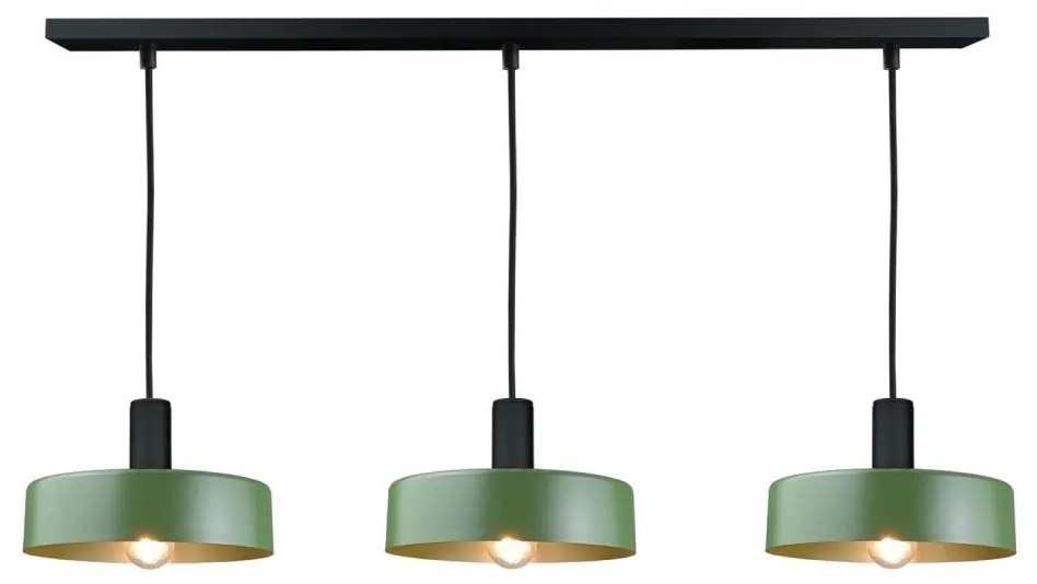 Luster na lanku HAKI 3xE27/60W/230V zelená/čierna