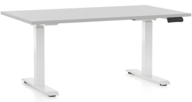 Výškovo nastaviteľný stôl OfficeTech C, 140 x 80 cm, biela podnož, svetlo sivá