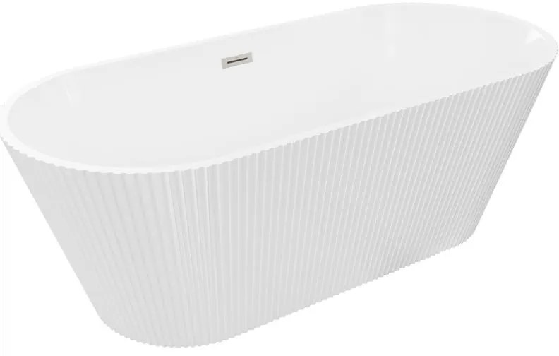 Mexen Yara, voľne stojaca ryhovaná vaňa 170 x 75 cm, biela lesklá, oceľový prepad, 52861707500-97