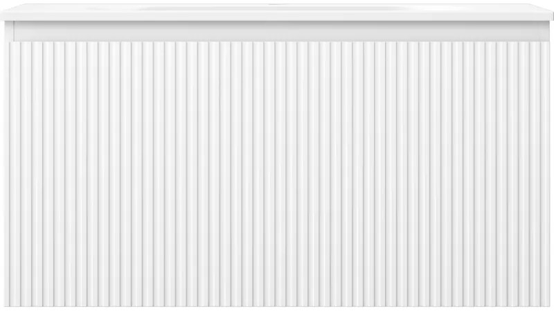 Mexen Rivel, kúpeľňová skrinka 90 cm s umývadlom Vela, 1 zásuvka, drážkovaná, biela matná, 91A20-09047-1-BF01-W23M01